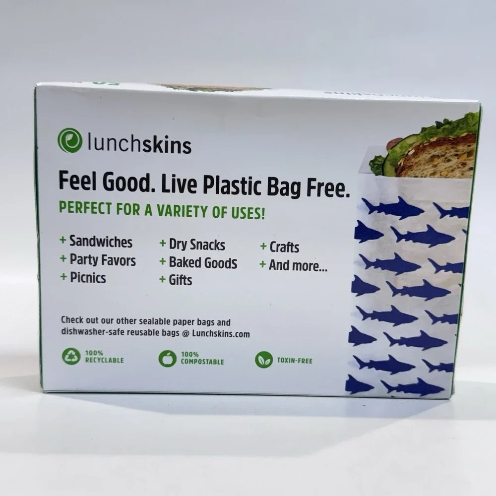 Lunchskins Recyclable + Sealable Shark Pattern Paper Sandwich Bags 50ct New 2016
